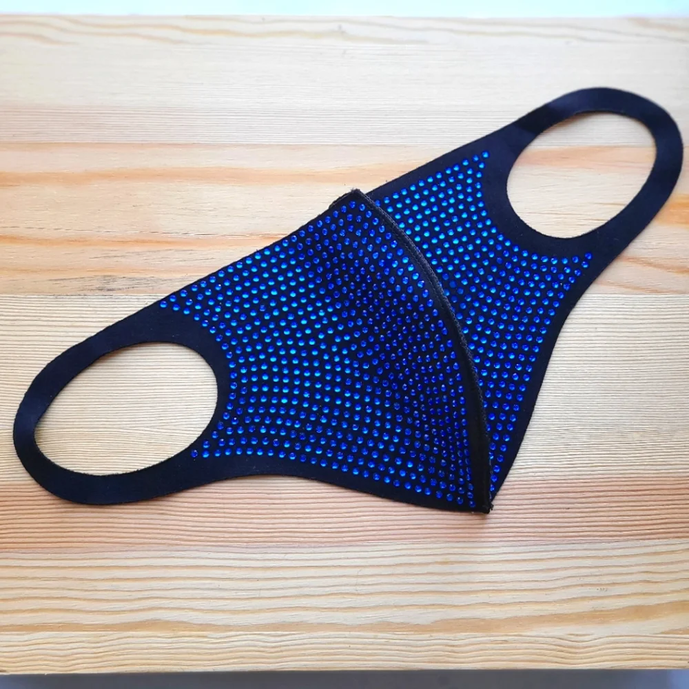 🥑 NWOT Black & Blue Bedazzled Gem Face Mask 😷